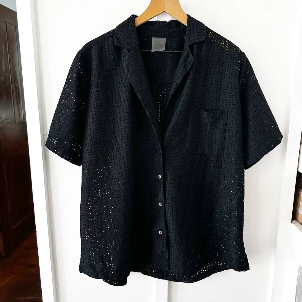 NEGATIVE black Eyelet Lace Island Shirt